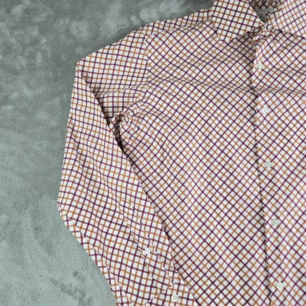 Vintage Banana Republic Shirt Mens Small 14/14.5 White Orange Burgundy Checkered